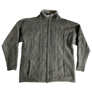 Carraig Donn Full Zip Sweater Fisherman Gray Chunky Knit 100% Pure Wool